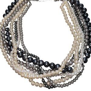 Ivory white ,Grey ,champagne Pearls. Statement Necklace, Multi Strand Necklace